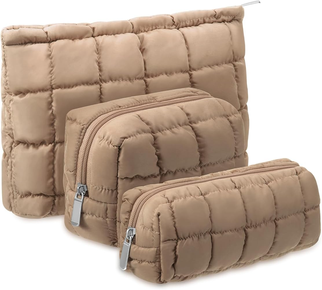 Makeup Bag Cosmetic Pouch for Women Travel Toiletry Bag Makeup Organizer Pencil Case Brown | Amazon (US)