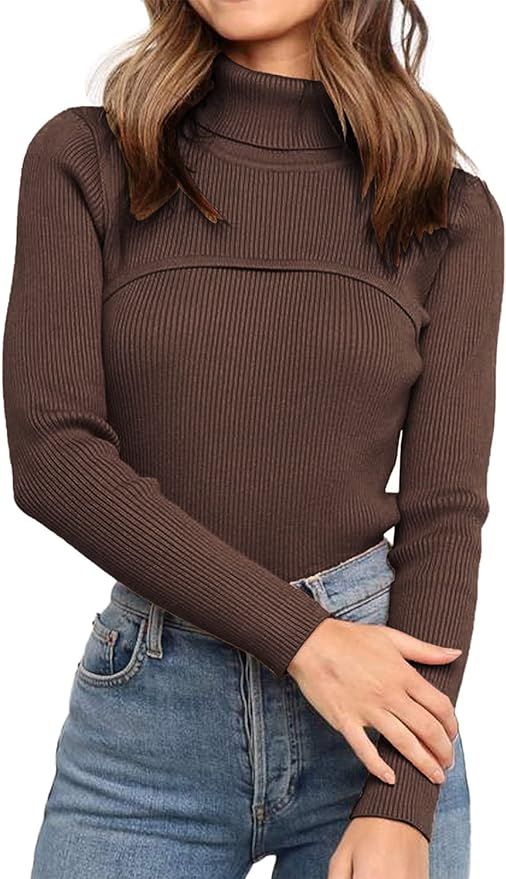 PRETTYGARDEN Women’s Turtleneck Knit Sweater Long Sleeve Soft Classic Fit Pullover Tops (Coffee... | Amazon (US)