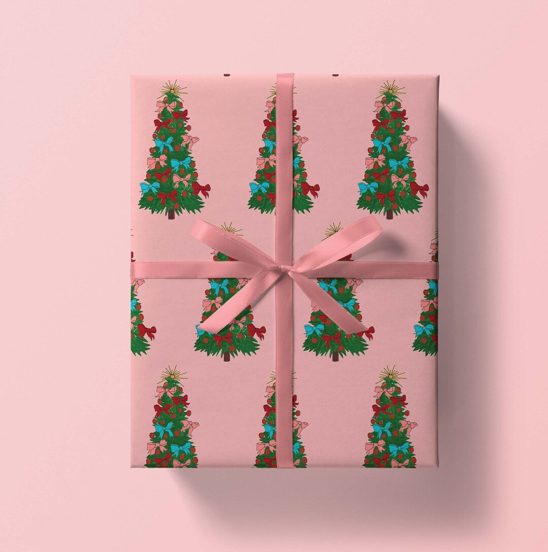 Christmas Trees Wrapping Paper: Pink gift Wrap Birthday - Etsy | Etsy (US)