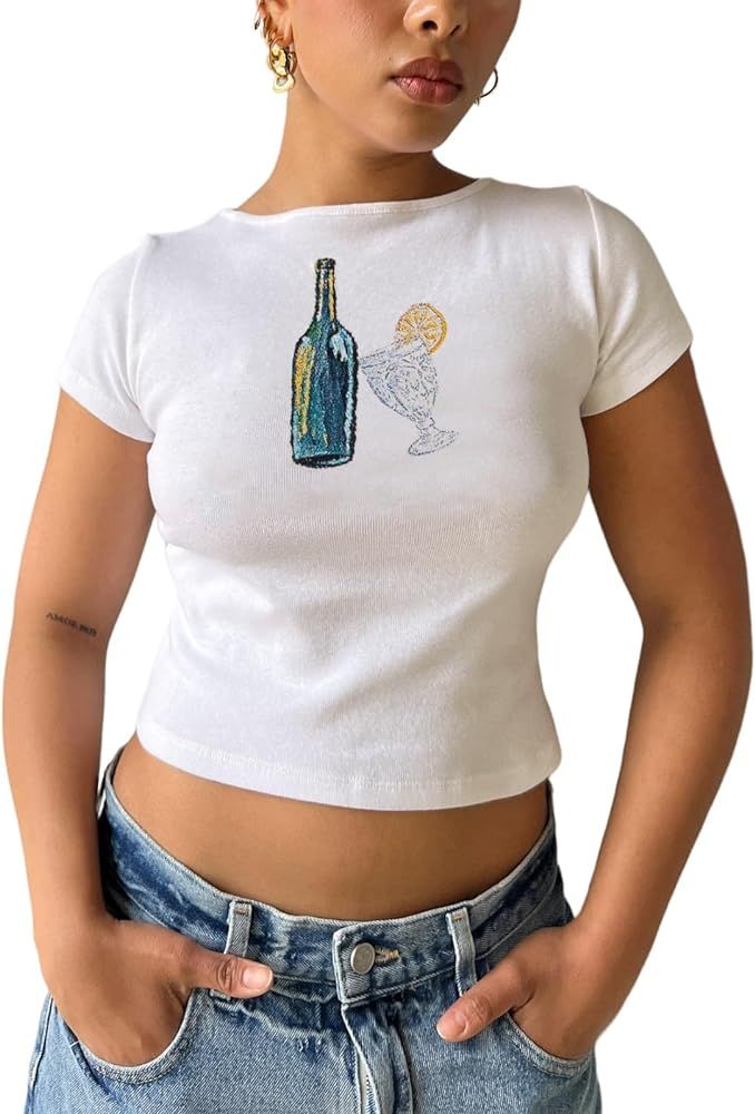 Women Y2K Graphic Baby Tee Summer Vintage Short Sleeve Crop Tops E-Girls Slim Fit T-Shirts Aesthe... | Amazon (US)