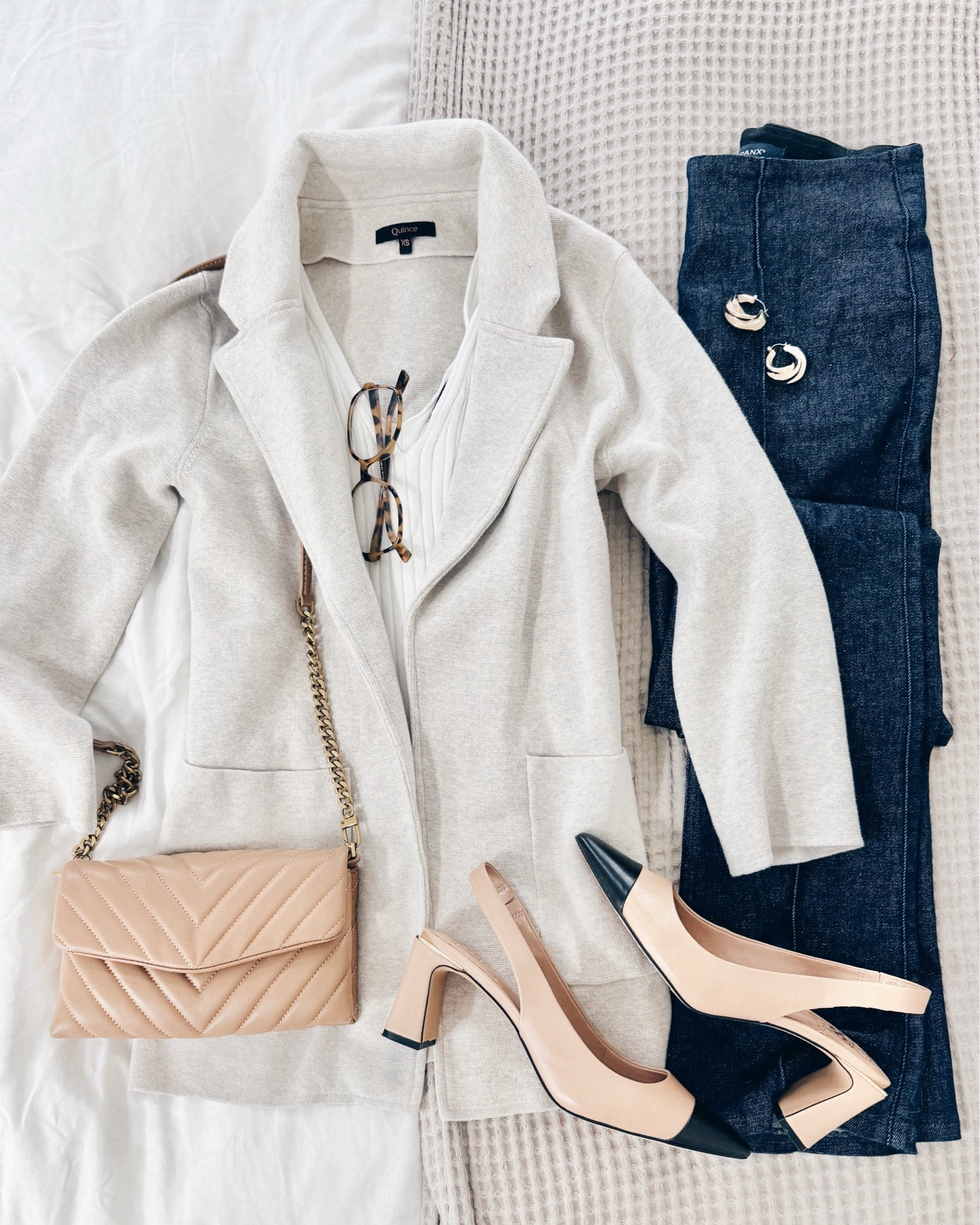 Sweater blazer!  Fall business casual outfit.  I have xs in the tops and small tall in the jeans (use code RACHELXSPANX for a discount on these).  

#LTKShoeCrush #LTKFindsUnder100 #LTKWorkwear