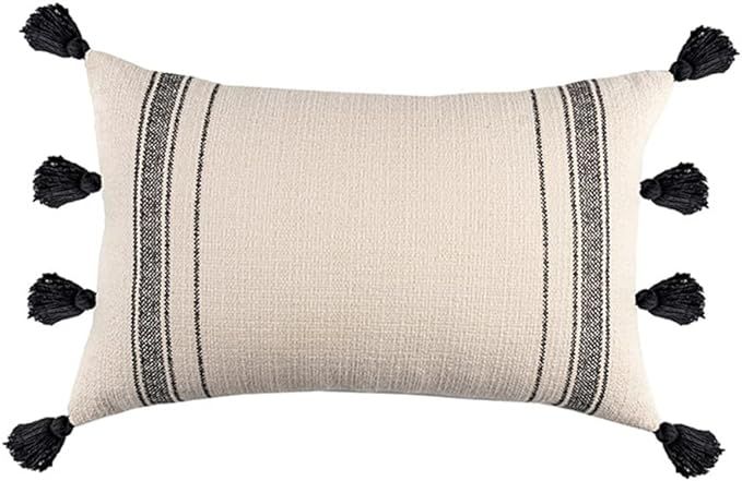XSlive Farmhouse Decorative Throw Pillow Cover with Tassels, Striped Cotton Pillow Case Modern Lu... | Amazon (US)