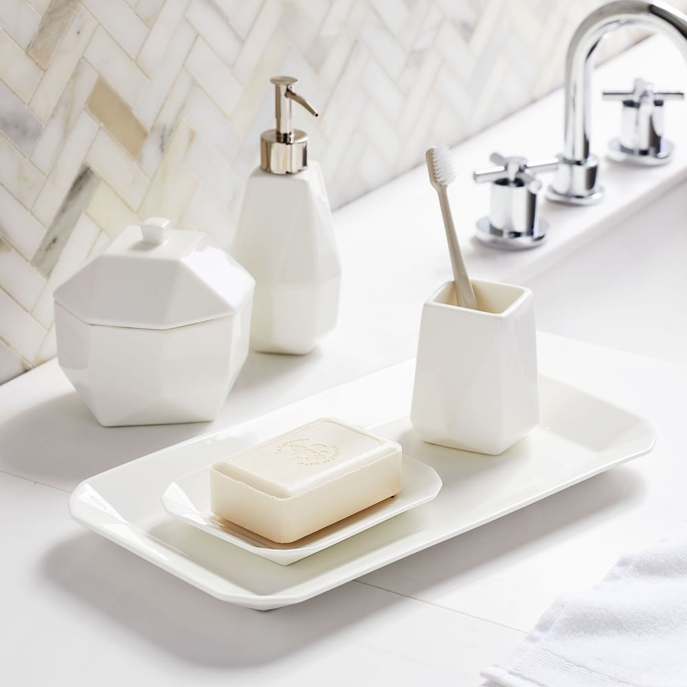 Faceted Porcelain Bath Accessories - White | West Elm (US)