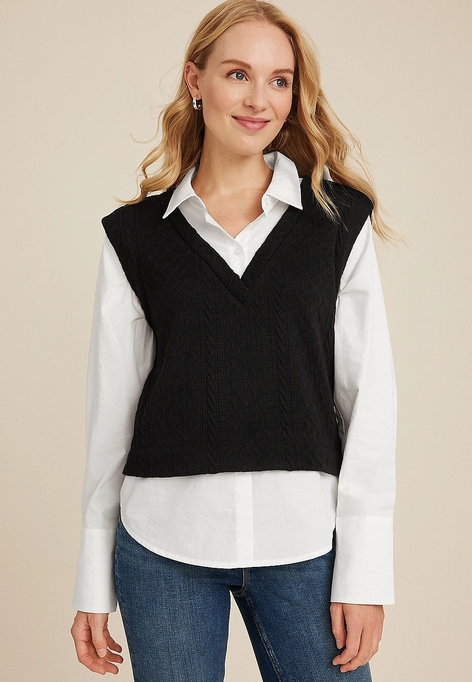 Collared Layered Vest Top | Maurices