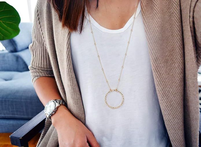 SOFYBJA 18K Gold Plated Circle Pendant Necklace Long Satellite Beaded Chain Jewelry for Women Dai... | Amazon (US)