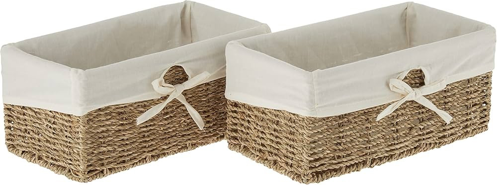 Vintiquewise(TM Seagrass Shelf Basket Lined with White Lining (Pack of 2) | Amazon (US)