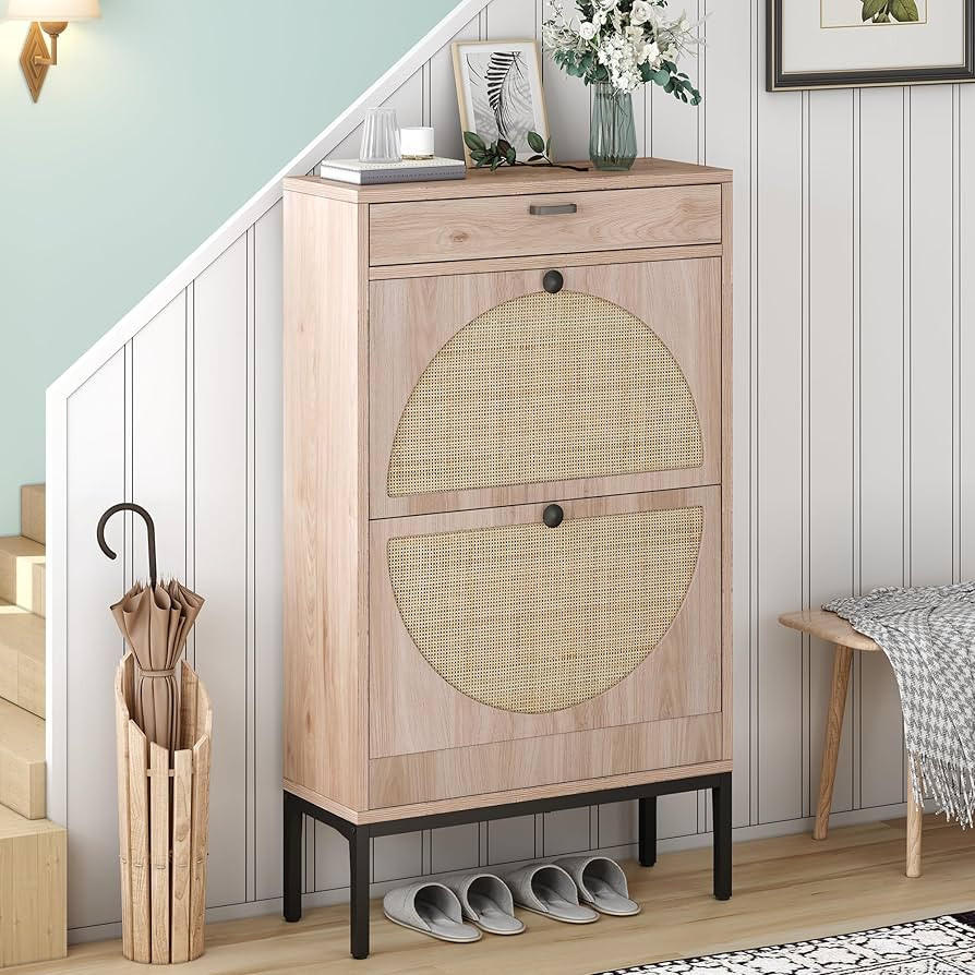 Brafab Shoe Storage Cabinet with 2 Flip Drawers&1 Small Drawer, Slim Entryway Shoe Organizer with... | Amazon (US)