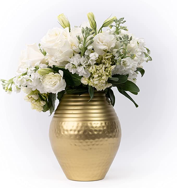 Walbrok Gold Flower Vase for Gold Decor - Round Gold Vase in Hammered Finish Metal Ideal as Flowe... | Amazon (US)