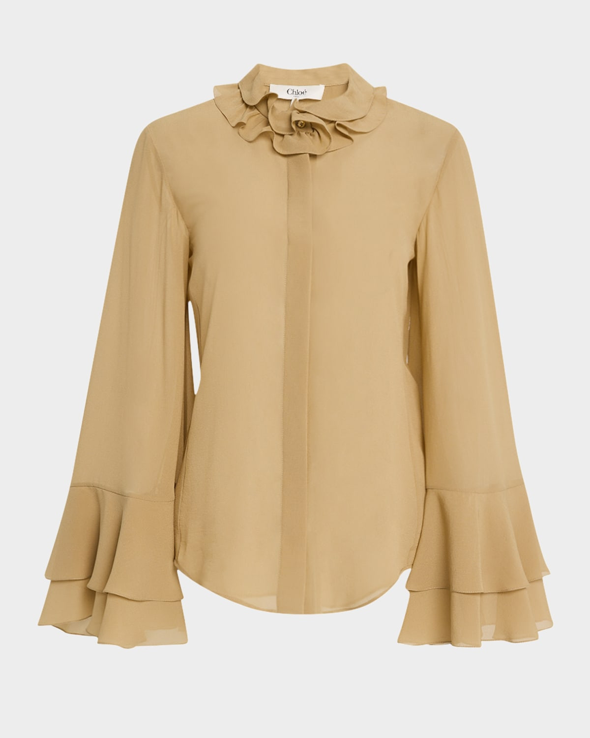 Tiered Ruffle Button-Down Silk Top | Neiman Marcus