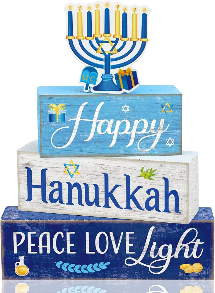 4 Pcs Hanukkah Decorations for Home Chanukah Table Decor Wooden Menorah Decoration Hanukkah Cente... | Amazon (US)