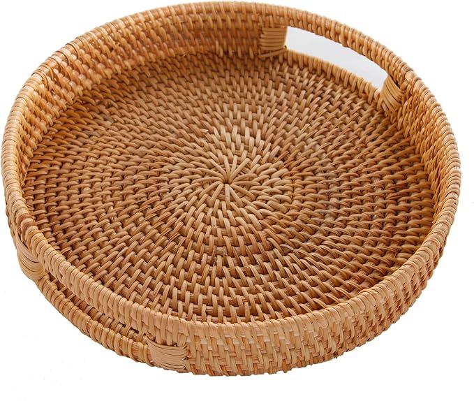 Round Rattan Serving Tray Decorative Woven Ottoman Trays for Coffee Table Natural Round Woven Tra... | Amazon (US)