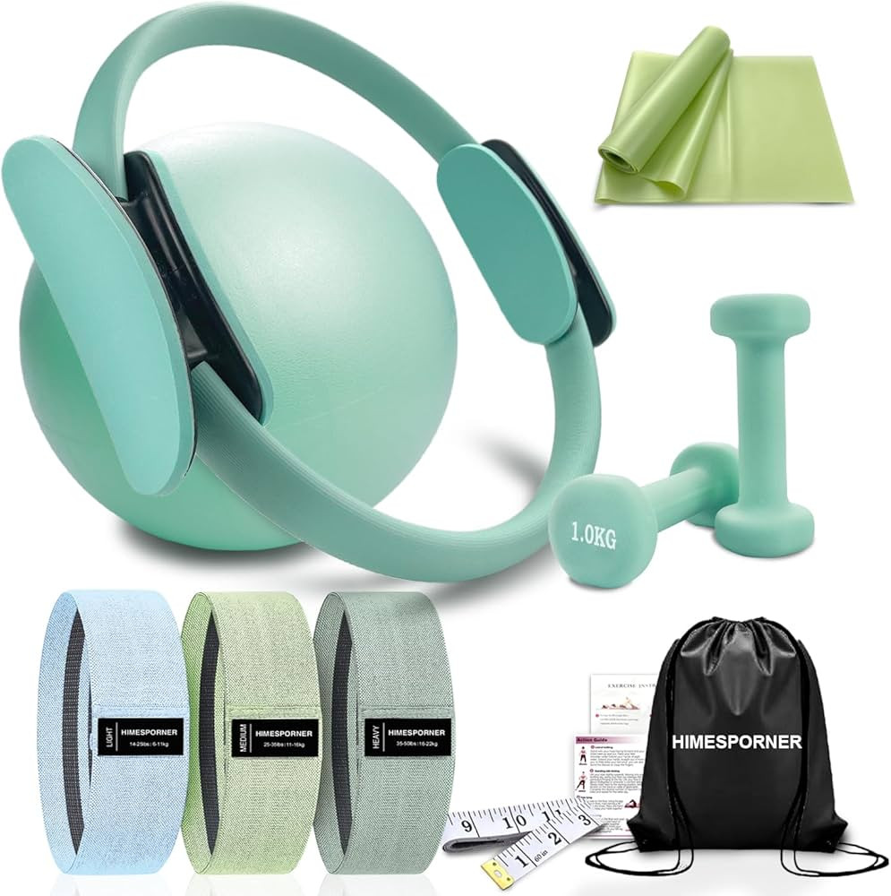 Pilates Equipment Kit for Home Workout, Pilates Ring and Ball Set with 2.2lb *2 Dumbbells, Fabric... | Amazon (US)