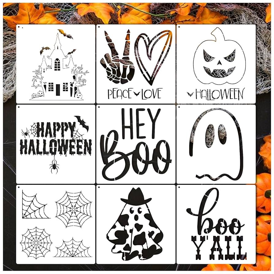 9pcs Halloween Doormat Stencils Large Crafts Stencils for Door Mats Ghost Boo Spider Web Reusable... | Amazon (US)