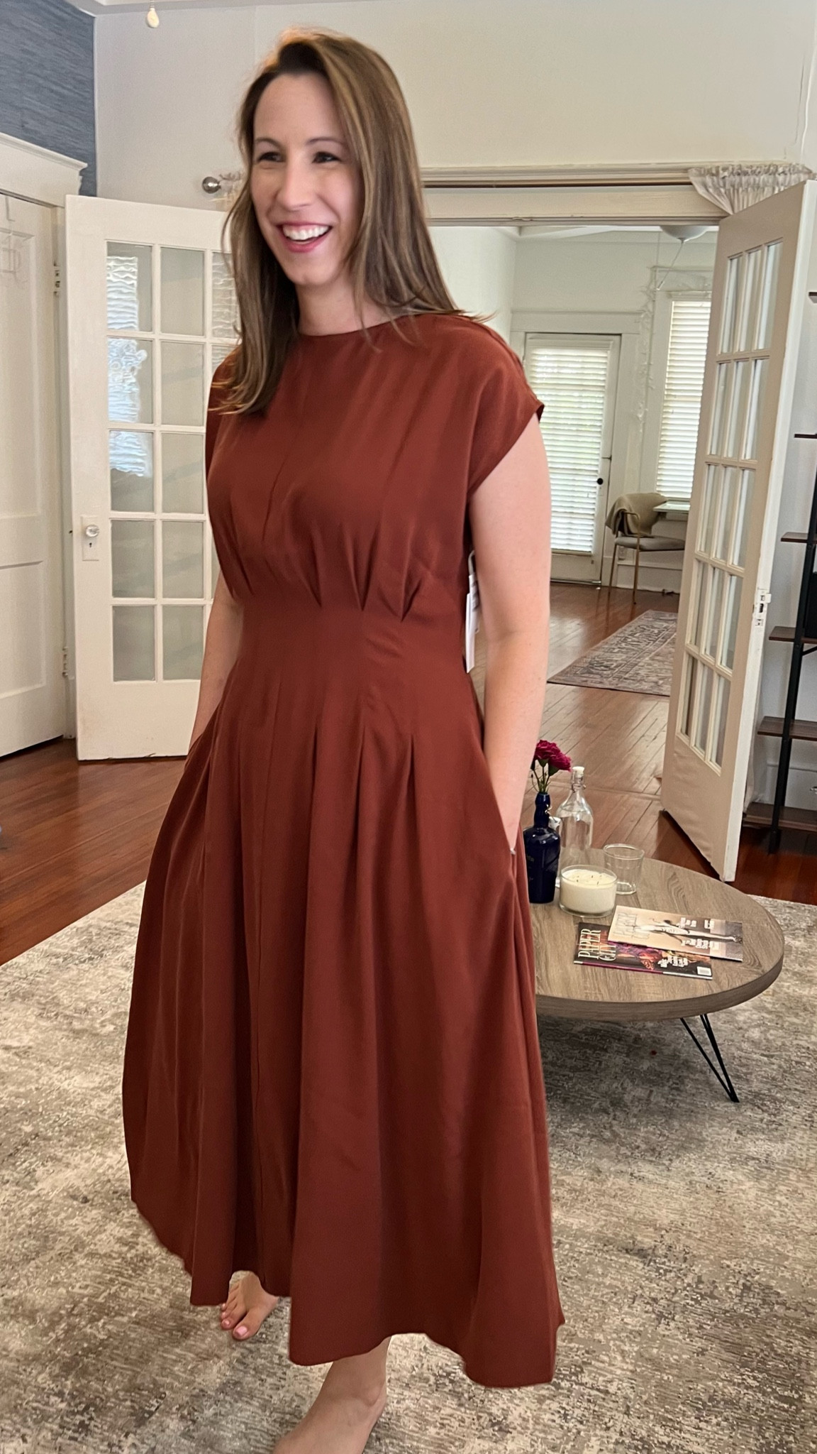60s cocktail dresses Tea Length Red 60s Party Dresses Simple Prom Dress with Pockets SD1167 –  Viniodress