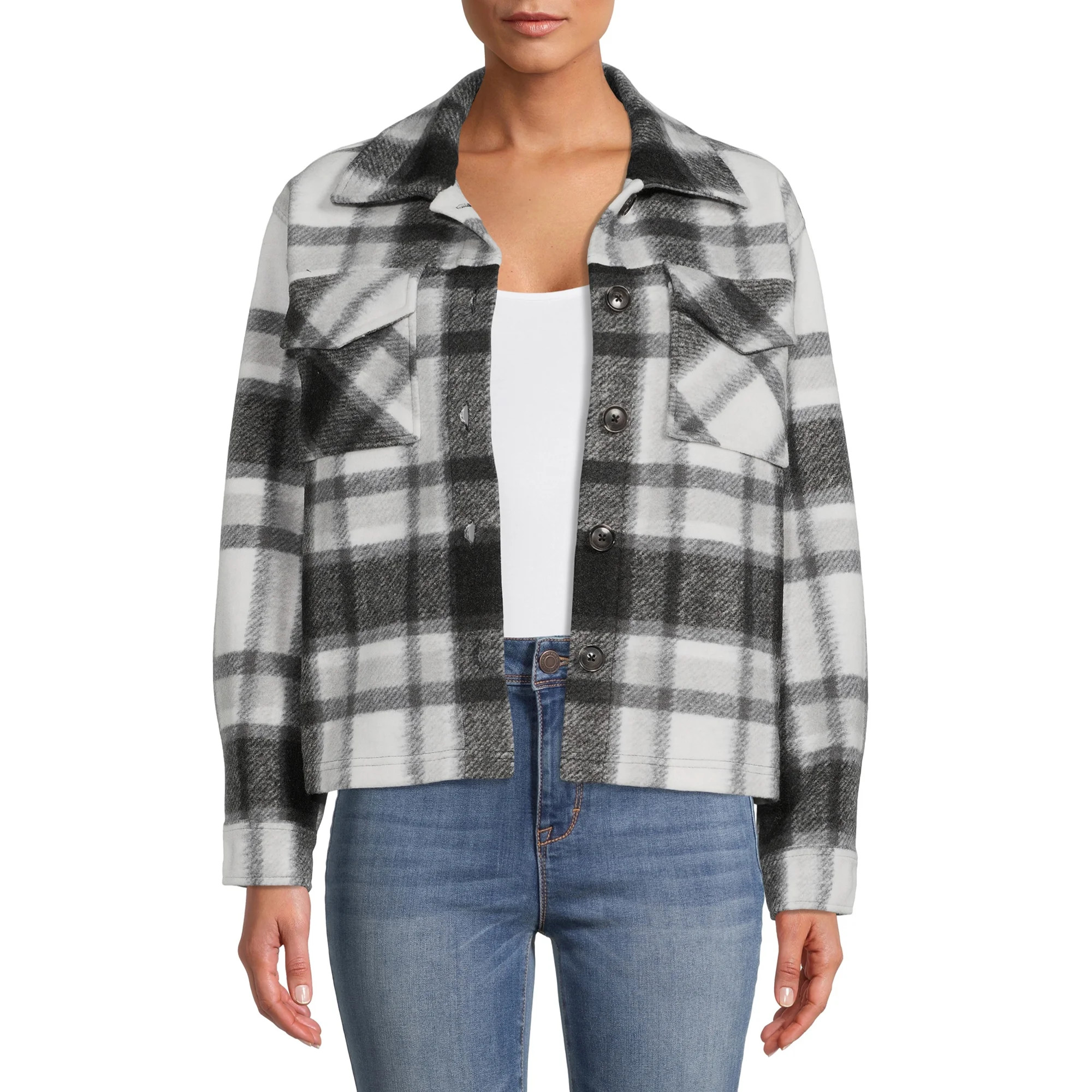 Time and Tru Women's Brushed Fleece Cropped Shacket, Sizes XS-XXXL | Walmart (US)