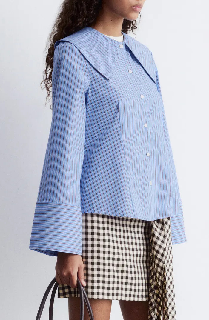 & Other Stories Stripe Oversize Collar Stretch Cotton Blend Button-Up Shirt | Nordstrom | Nordstrom