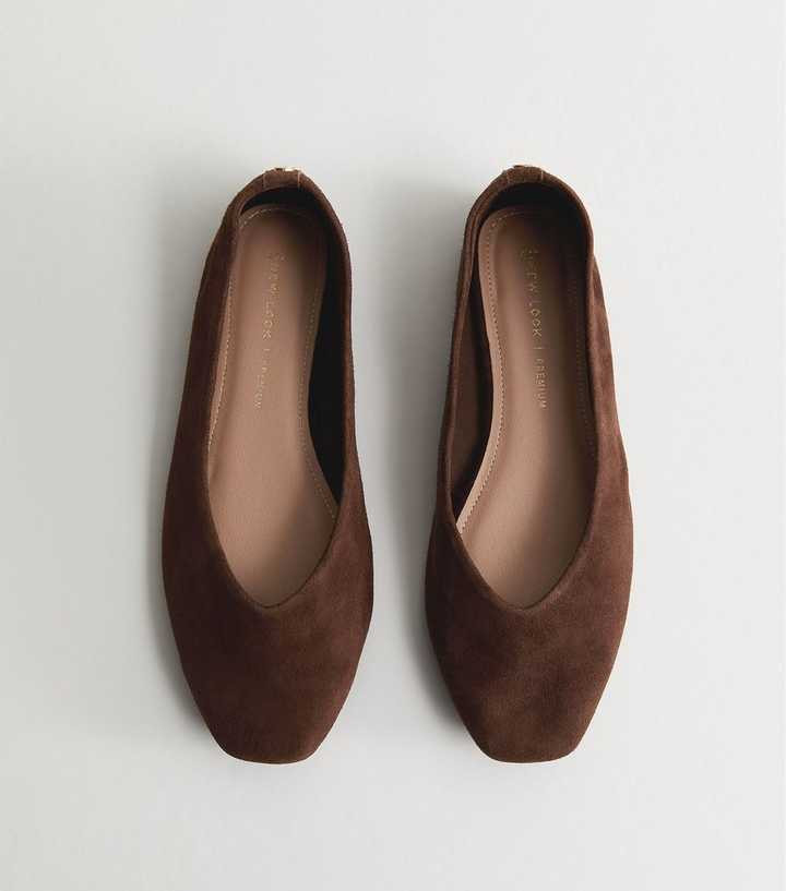 Premium Real Leather Brown High Vamp Ballerina Pumps | New Look | New Look (UK)