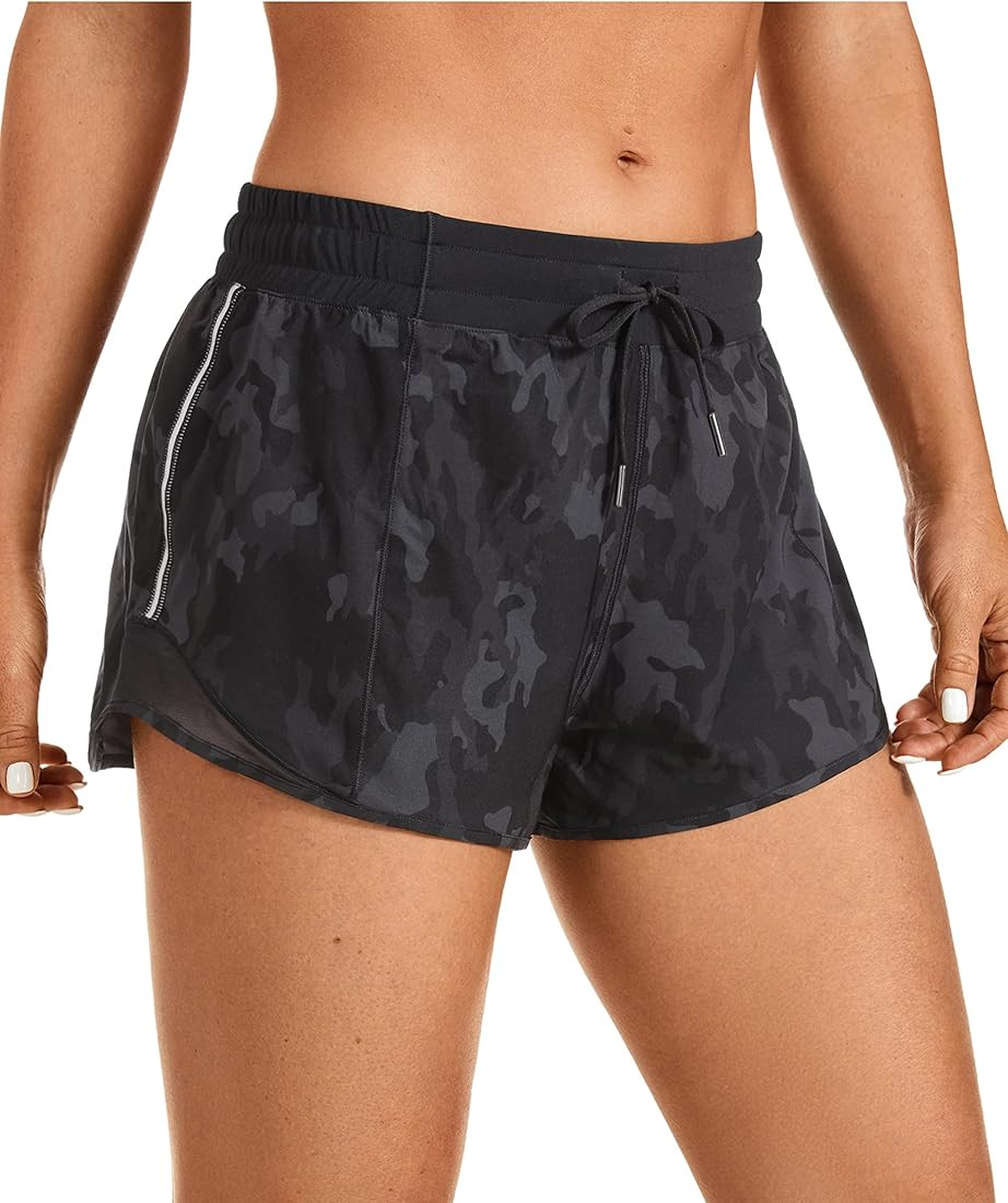 CRZ YOGA Women's Mid-Waist Workout Running Shorts Mesh Liner - 2.5" Quick Dry Drawstring Sport Gym A | Amazon (US)