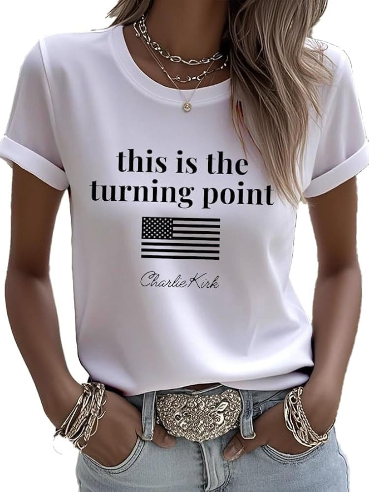Women's This is The Turning Point Pride T-Shirt American Flag a True Patriot Shirt Crew Neck Casu... | Amazon (US)