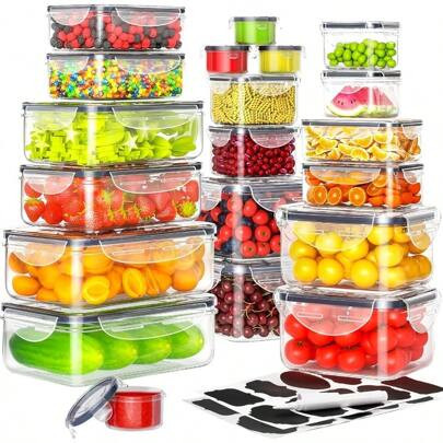 40 PCS Food Storage Containers With Lids Airtight (20 Containers & 20 Lids), Plastic Storage Meal Prep Container-Stackable 100% Leakproof & BPA-Frees | SHEIN