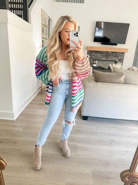 The cutest colorful sweater from Altard State! Wearing a size small. Paired with my favorite Abercrombie Jeans, I am 5’1” for reference. 
#winteroutfit #winterstyle #colorfuloutift #cardigan 

#LTKstyletip #LTKfit #LTKSeasonal