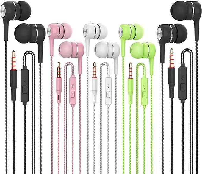 Earbuds Headphones with Microphone 5 Pack,Earbuds Wired Stereo Earphones in-Ear Headphones Bass E... | Amazon (US)