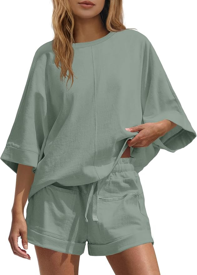 Panadila Womens Oversized Lounge Sets Summer 2 Piece Short Sets Half Sleeve Top and High Waisted ... | Amazon (US)
