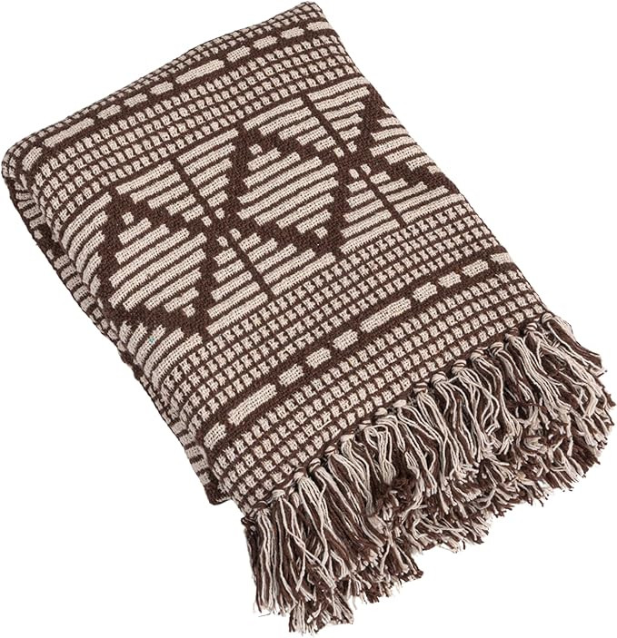 Bloomingville, Brown Soft Recycled Cotton Blend Throw with Diamond Pattern, Beige | Amazon (US)