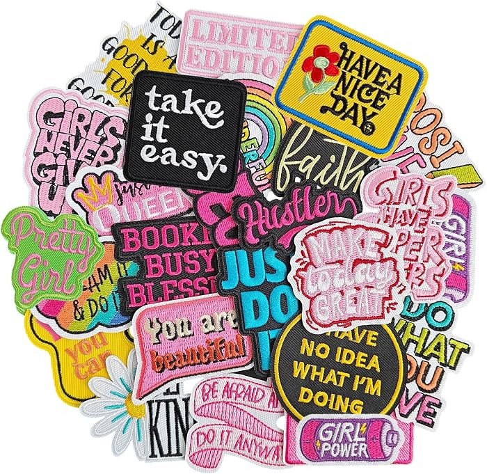 GYGYL 25Pcs Phrase Iron on Patches for Hats, Girls Power Embroidered Sew on Patch for Jackets Bac... | Amazon (US)