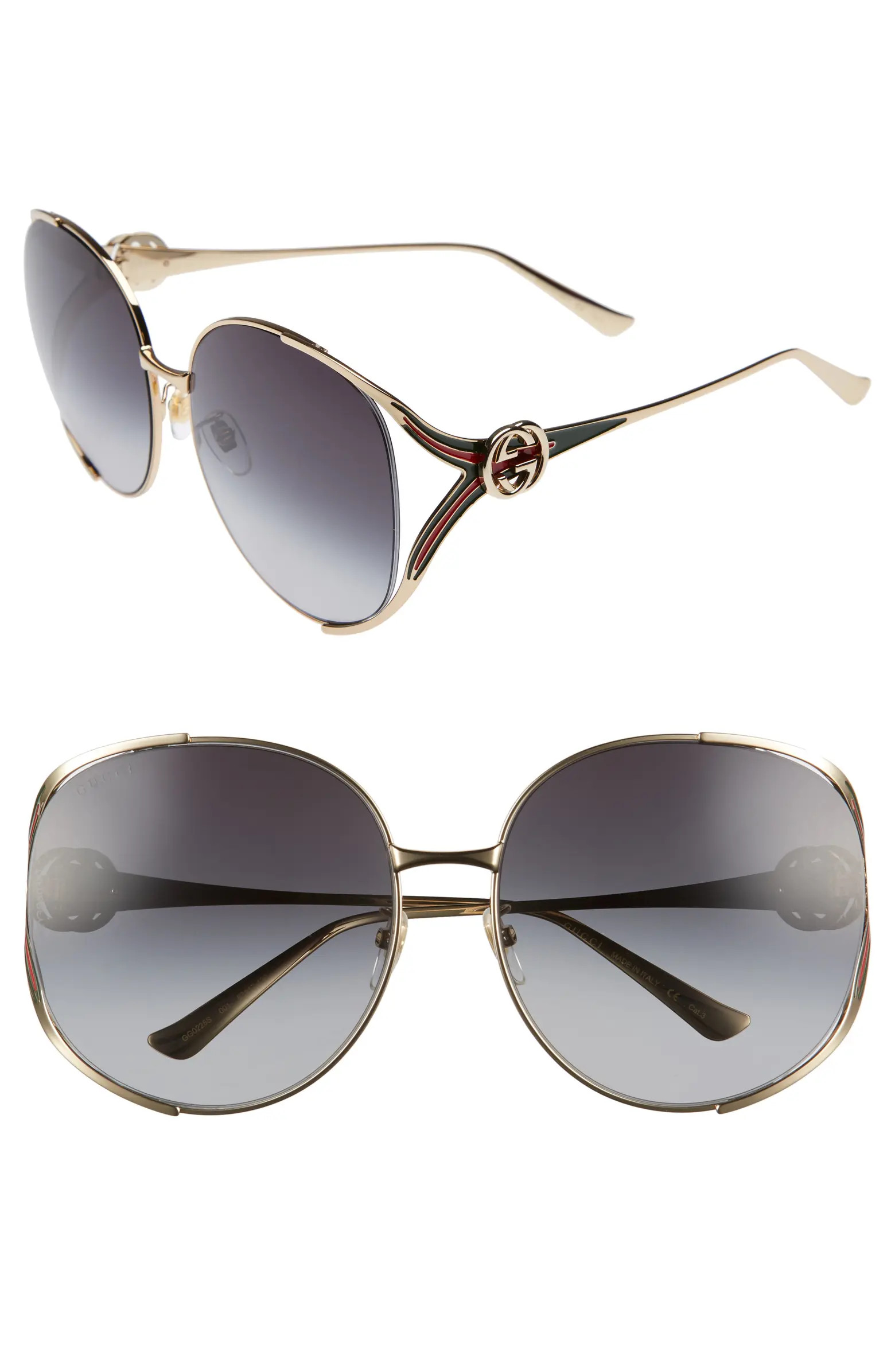 63mm Gradient Oversize Open Temple Round Sunglasses | Nordstrom