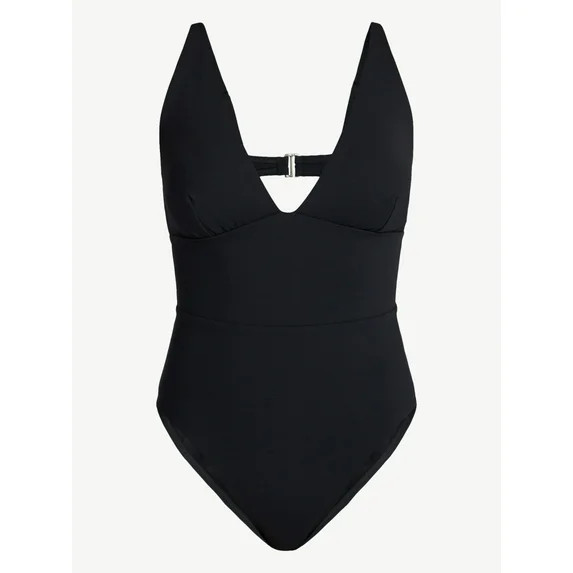 Time and Tru Women’s and Women’s Plus Ribbed Plunge One Piece Swimsuit, Sizes XS-2X | Walmart (US)