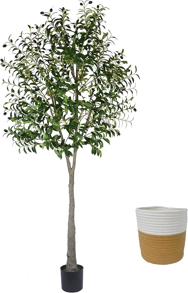 Homeplants Artificial Olive Tree, 7ft Fake Olive Branch Leaves and Fruit Plant with Woven Basket,... | Amazon (US)