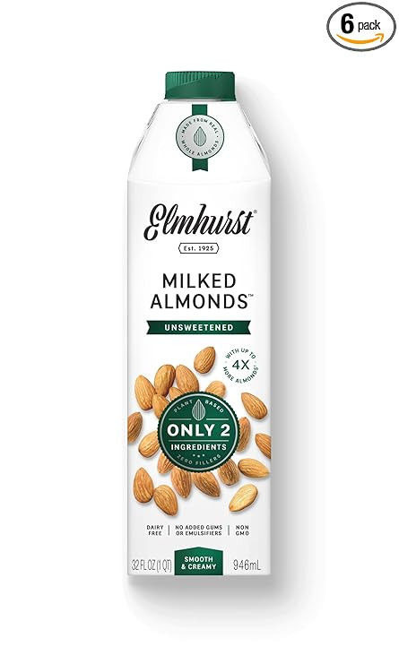 Amazon.com: Elmhurst 1925 Unsweetened Almond Milk, Shelf Stable Milked Almonds, Vegan, Kosher, No... | Amazon (US)