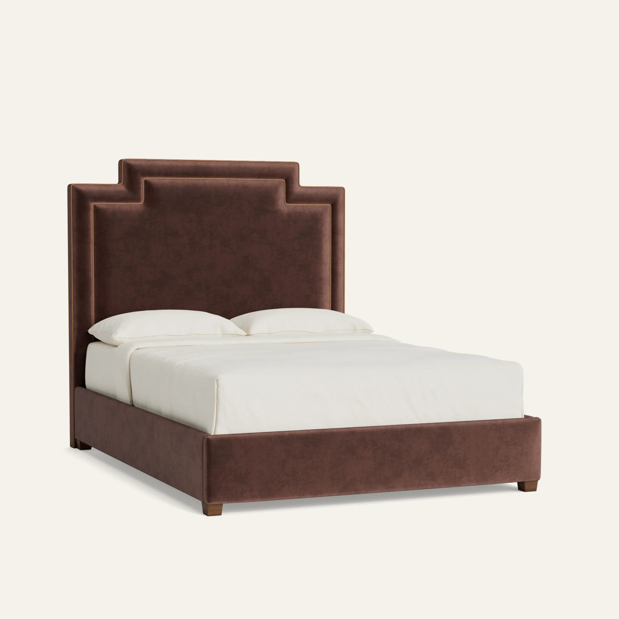 Deep Brown Velvet Custom Bed Frame: Walnut Velvet | Pepper Home