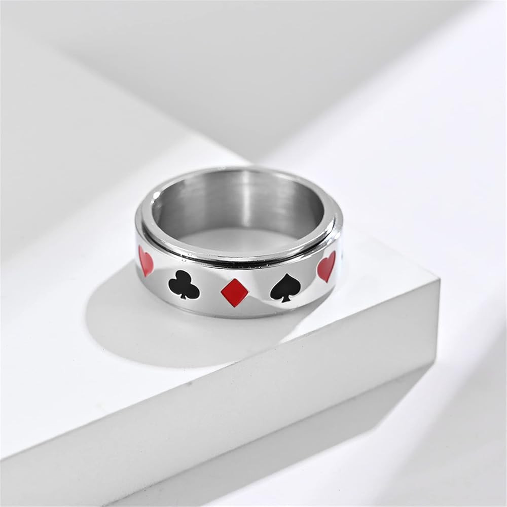 Stainless Steel Spinner Ring, Playing Card Spade Ace Poker Ring Fidget Band Ring for Women Men En... | Amazon (US)
