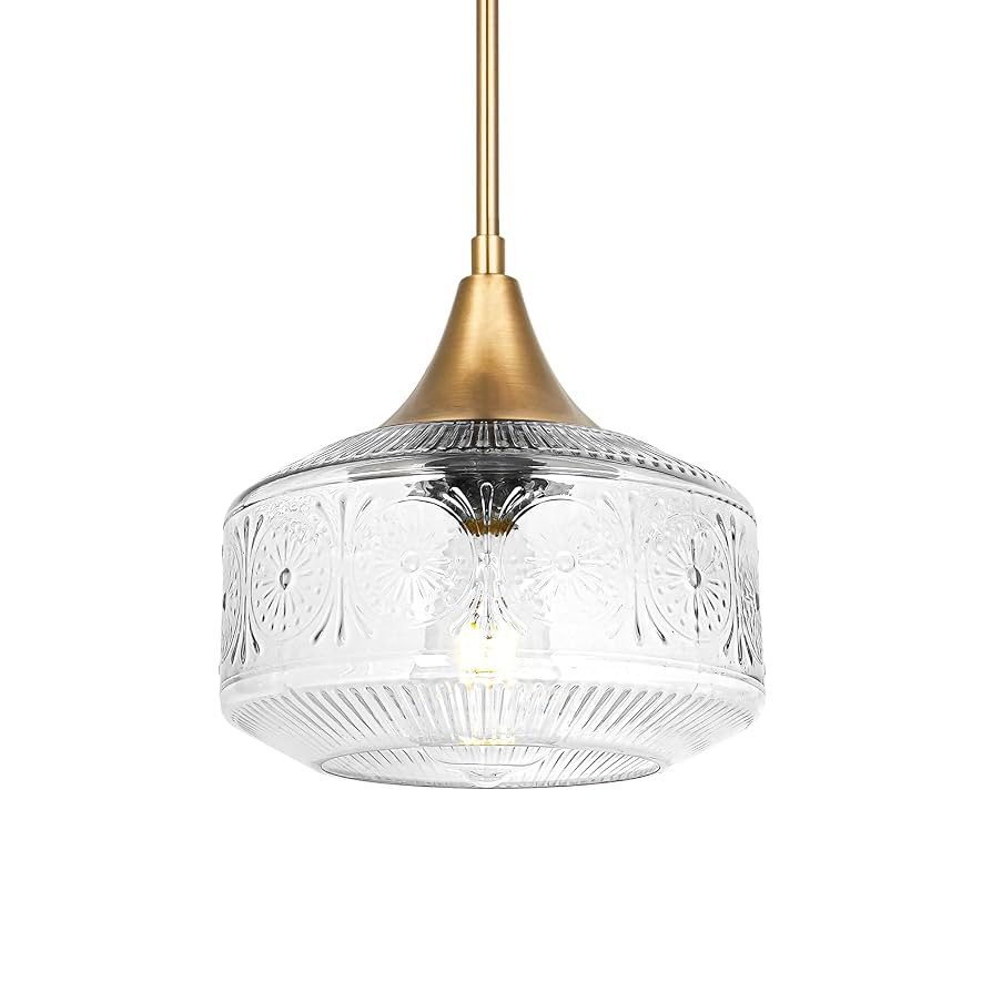 9 Inch Brass Gold Pendant Light with Large Glass Shade, Vintage Pendant Lights Kitchen Island Bru... | Amazon (US)