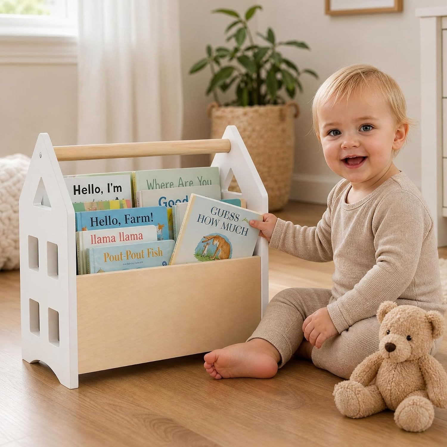 Decorative Wooden Bookshelf with Handle for Kids Rooms - Montessori Shelf | Amazon (US)