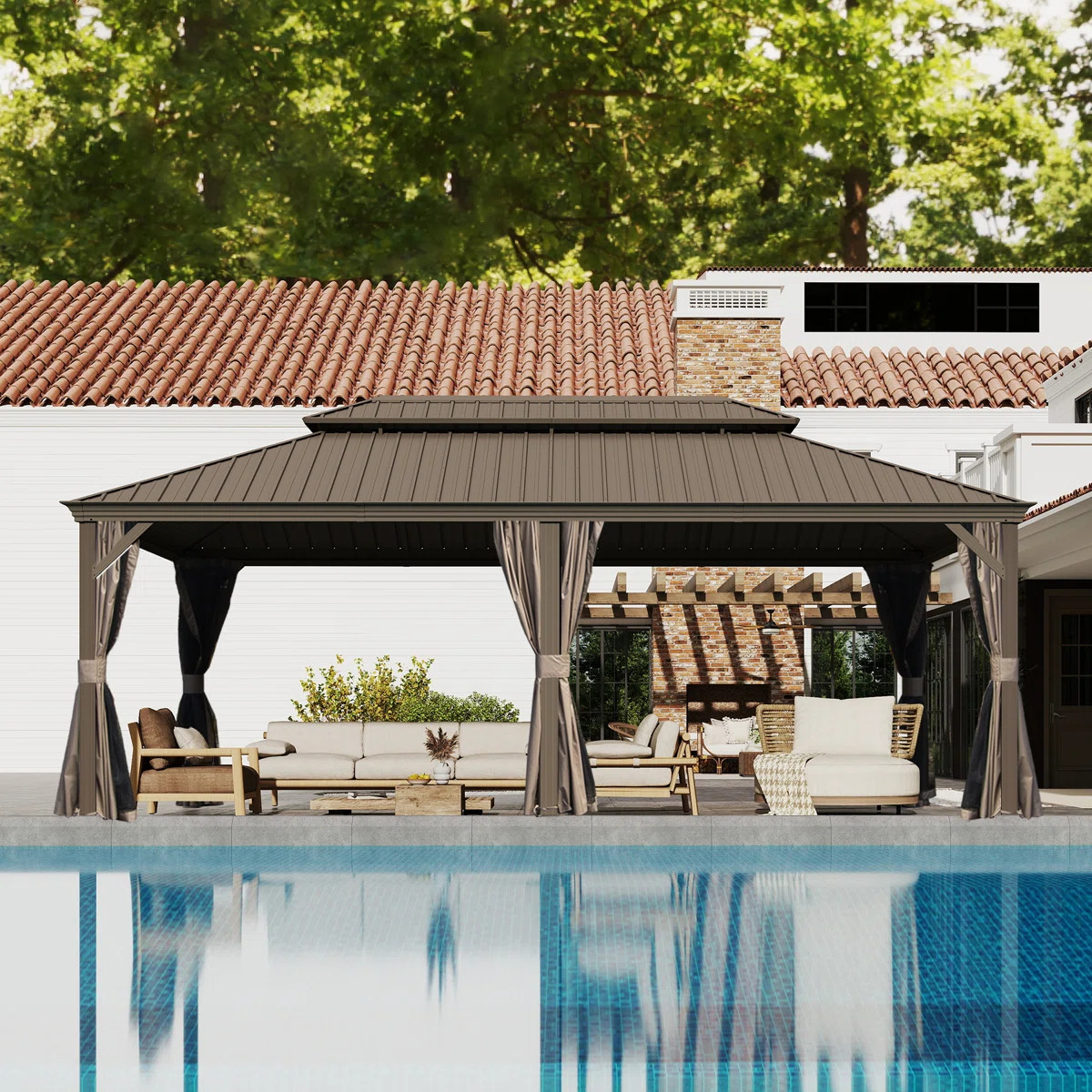 24 Ft. W x 14 Ft. D Galvanized Steel Patio Gazebo with Double Roof | Wayfair North America