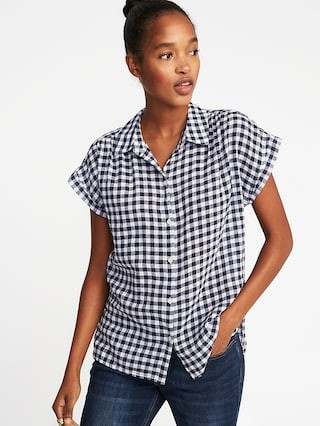 Old Navy Womens Relaxed Linen-Blend Gingham Shirt For Women Gingham Size L | Old Navy US