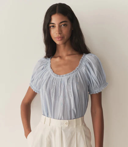 D�?EN Frederica Top -- Icy Blue - Size - L Cotton Feminine Victorian | DOEN