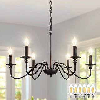 6-Light Black Industrial Farmhouse Chandelier for Dining Room with 6 E12 Bulbs Included Lamp-640 ... | The Home Depot