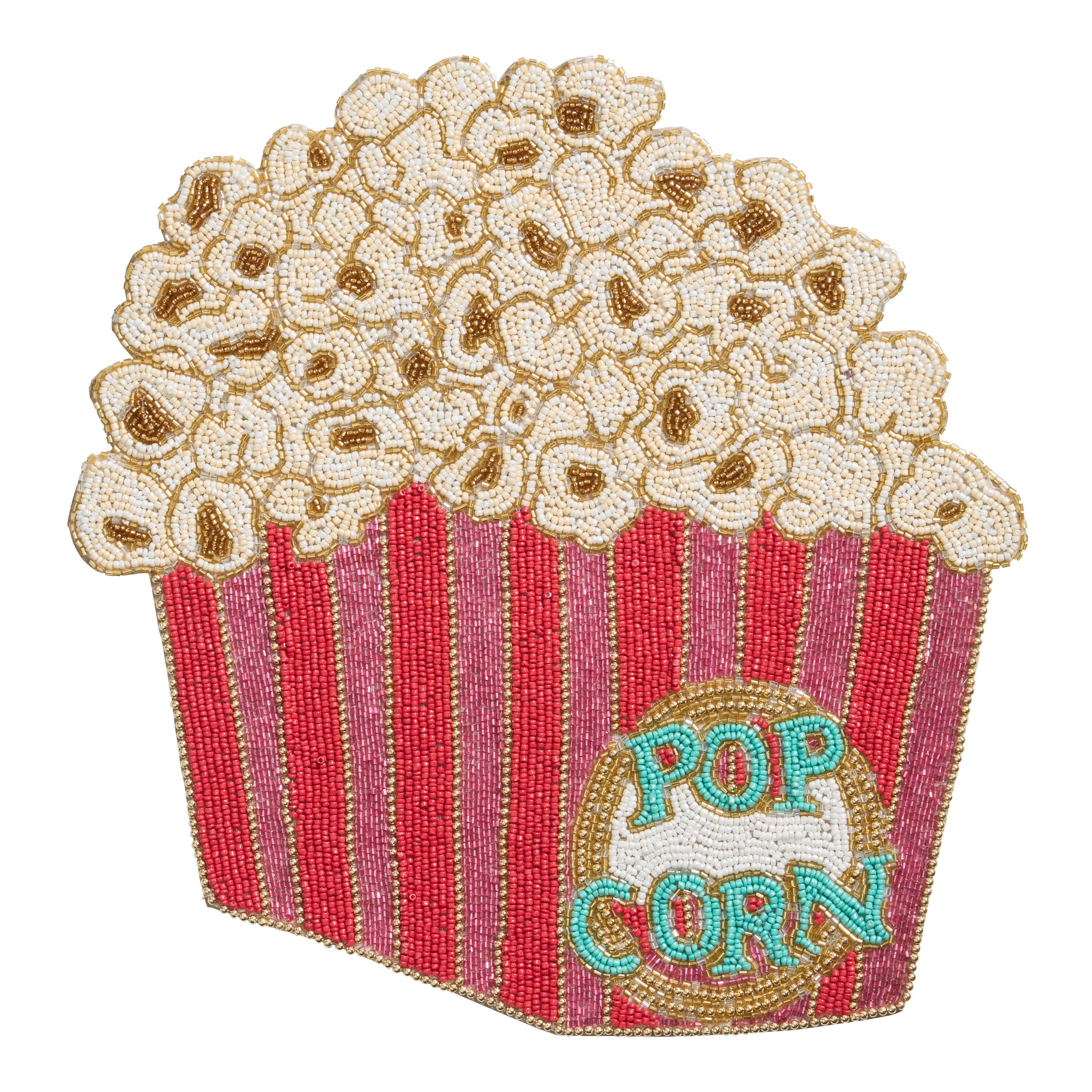 Pink and Red Popcorn Bucket Shaped Beaded Placemat | World Market