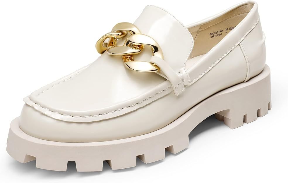 DREAM PAIRS Women's Loafers Leather Chunky Slip-on Loafer Shoes Penny Casual Fashion Work Shoes | Amazon (US)