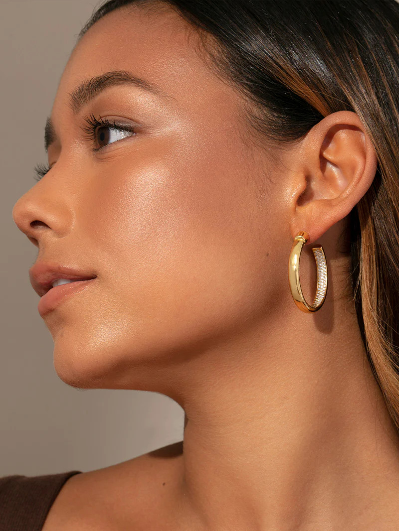 Closer Look Pavé Lined Hoop Earrings in Gold | Uncommon James | Uncommon James