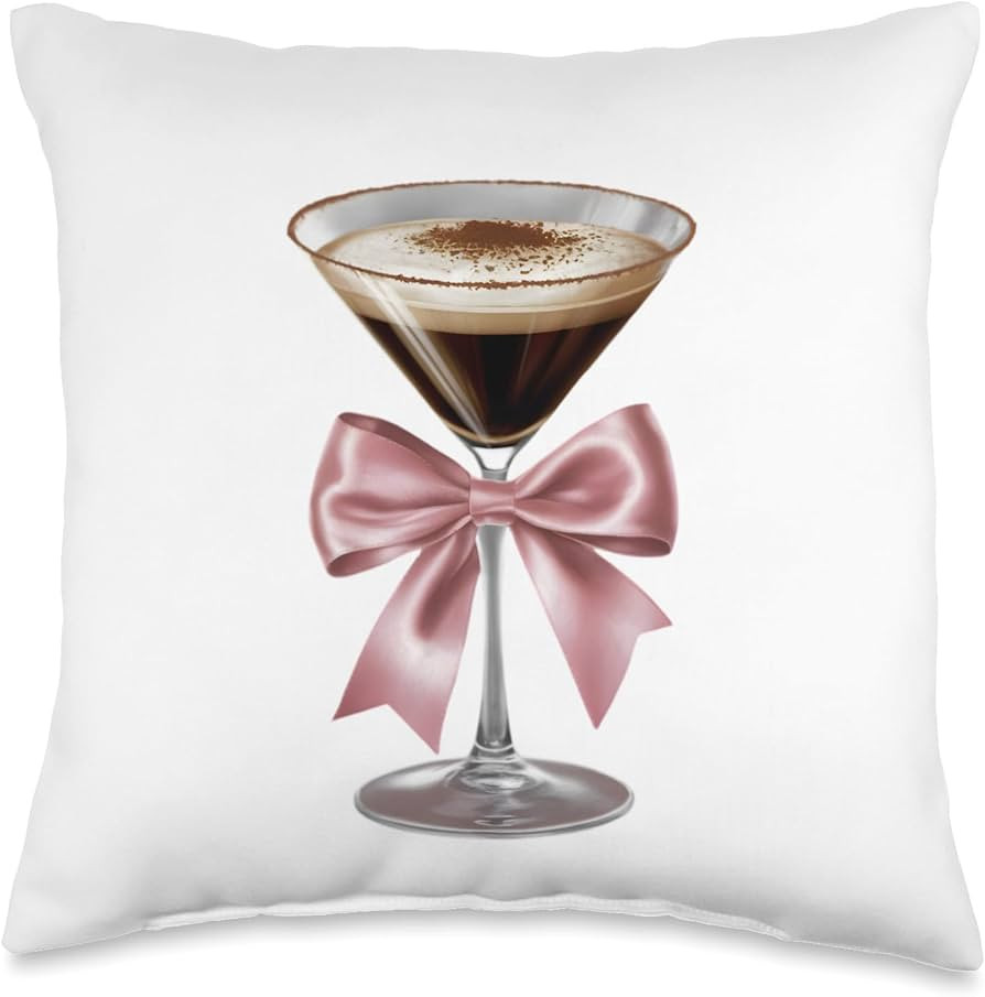 Espresso Martini Pink Bow Creamy Vodka Coffee Espresso Throw Pillow | Amazon (US)