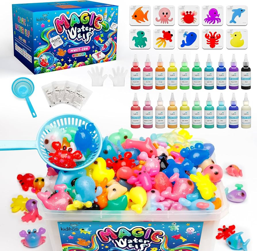 Kiditos Magic Water Elf Toy Kit–Squishies for Kids, 20 Gels & 10 Molds, Magic Gel Water Pets Se... | Amazon (US)
