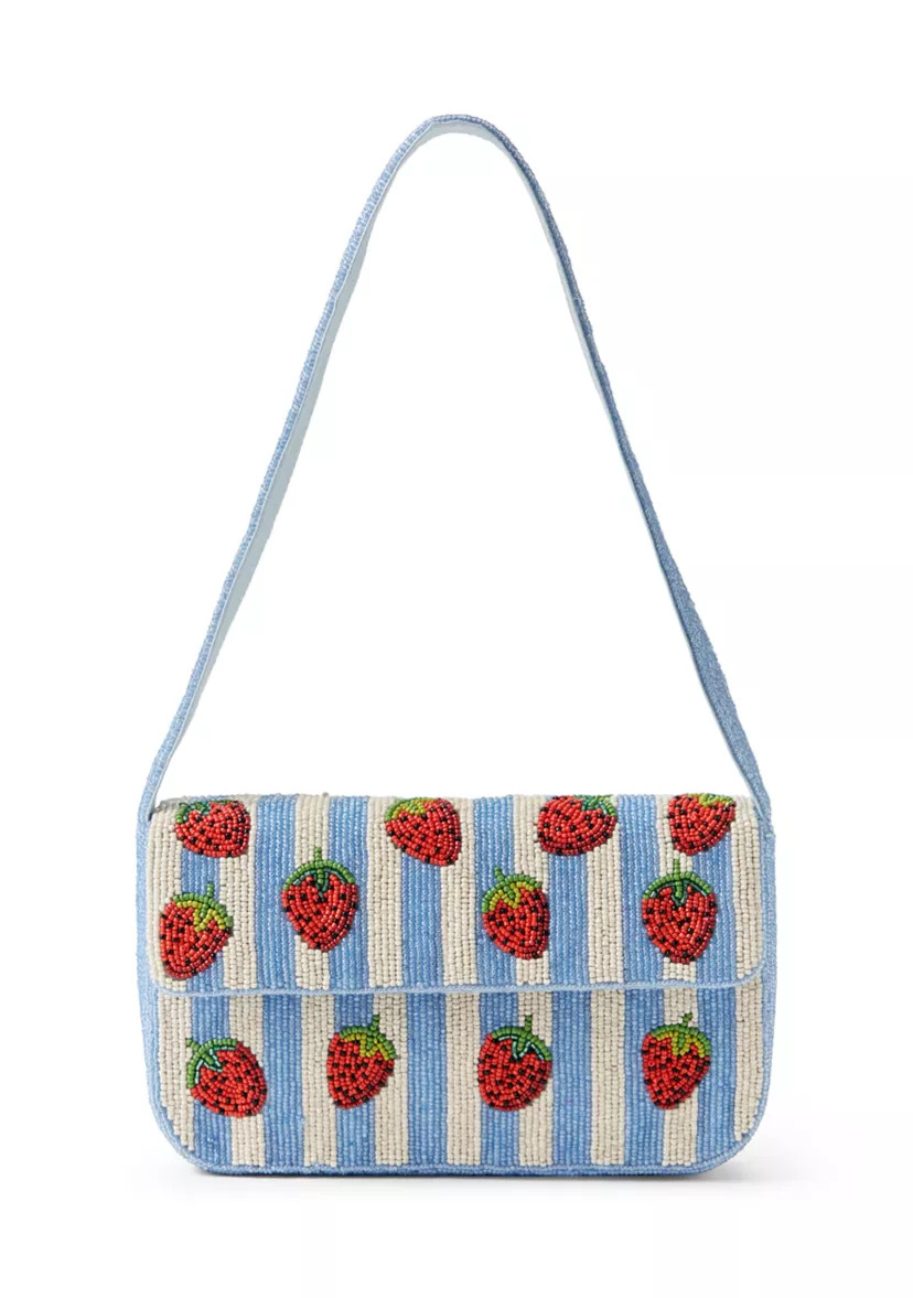 Beaded Strawberry Striped Shoulder Bag | Belk