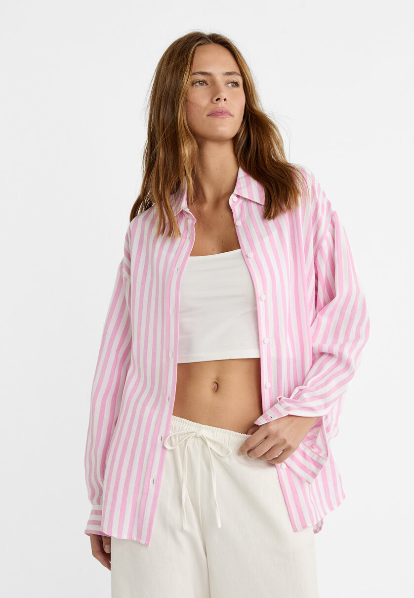 Linen blend shirt - Women's fashion | Stradivarius United Kingdom | Stradivarius (UK)