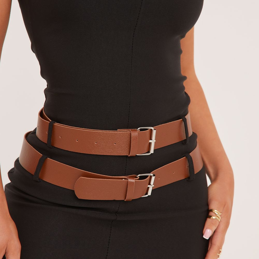 Sleeveless High Neck Double Belt Detail Mini Bodycon Dress In Black Woven | EGO (UK)