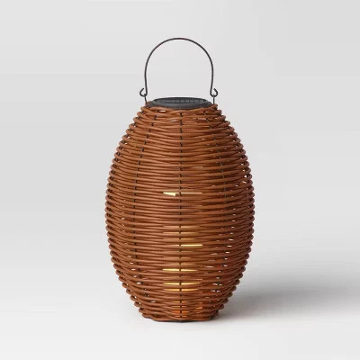 22.5"x15.25" Resin Wicker Woven Medium LED Outdoor Lantern Dark Brown - | eBay US